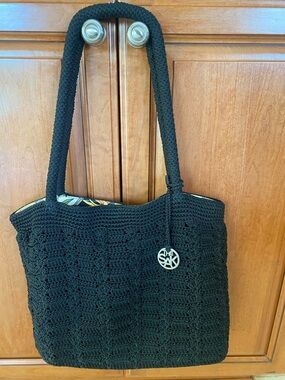 The Sak Black Crochet Tote with Braided Handles